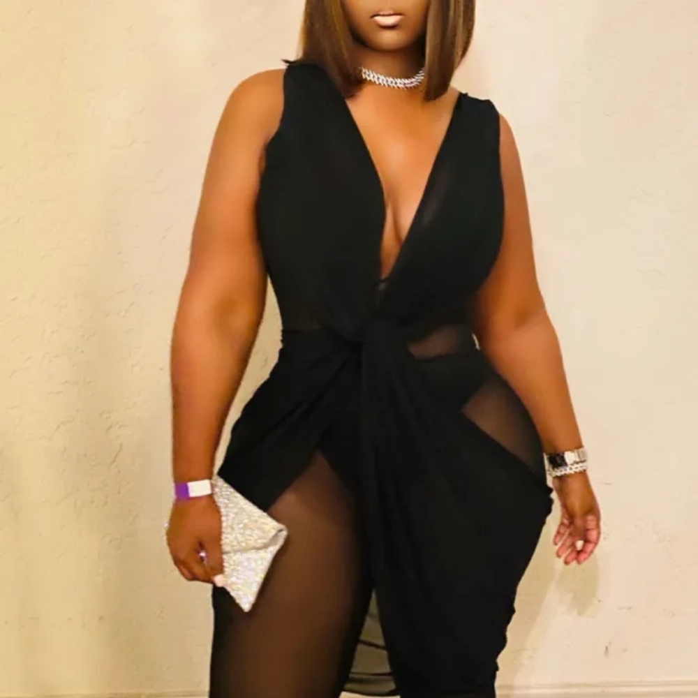 Mesh jumpsuit with earrings new